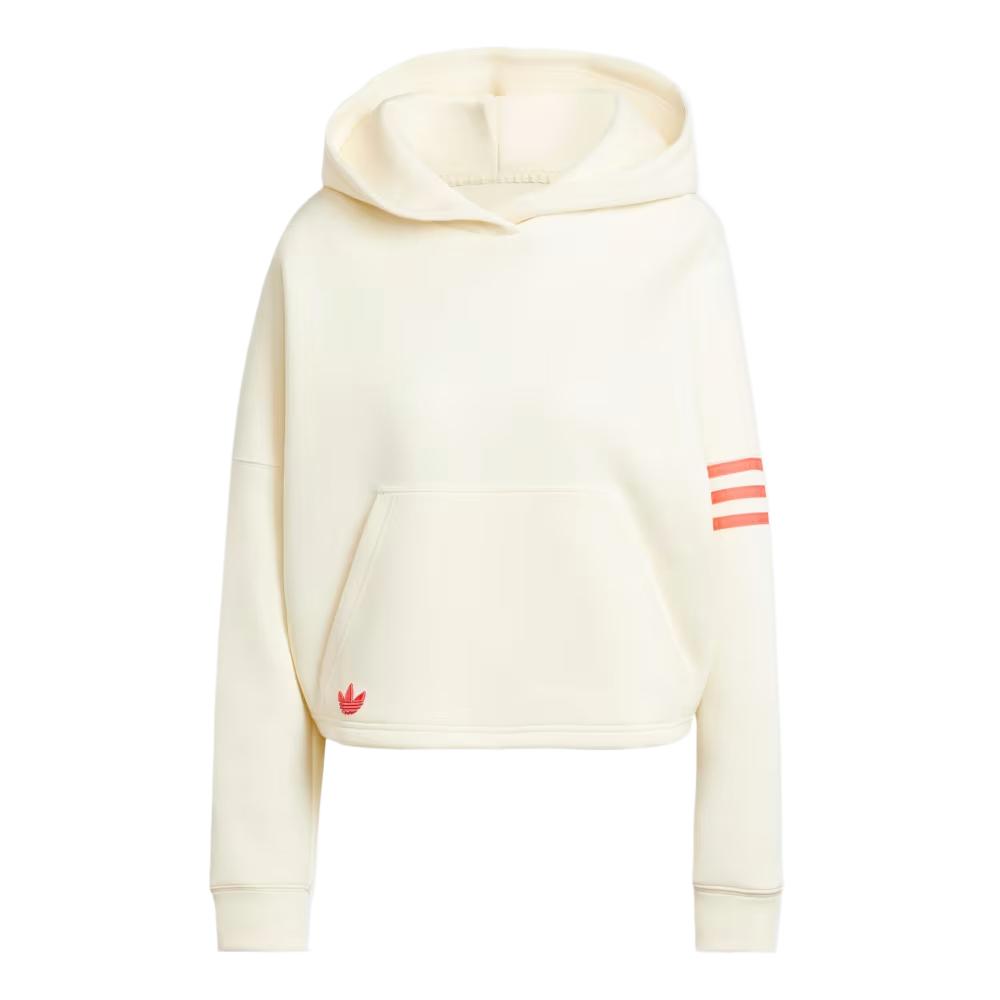 

Adidas Originals Neuclassics Hoodie Unisex Cream White Real Coral Fleece Lined Kangaroo Pocket Drawstring Hood Casual Streetwear JI8502 S