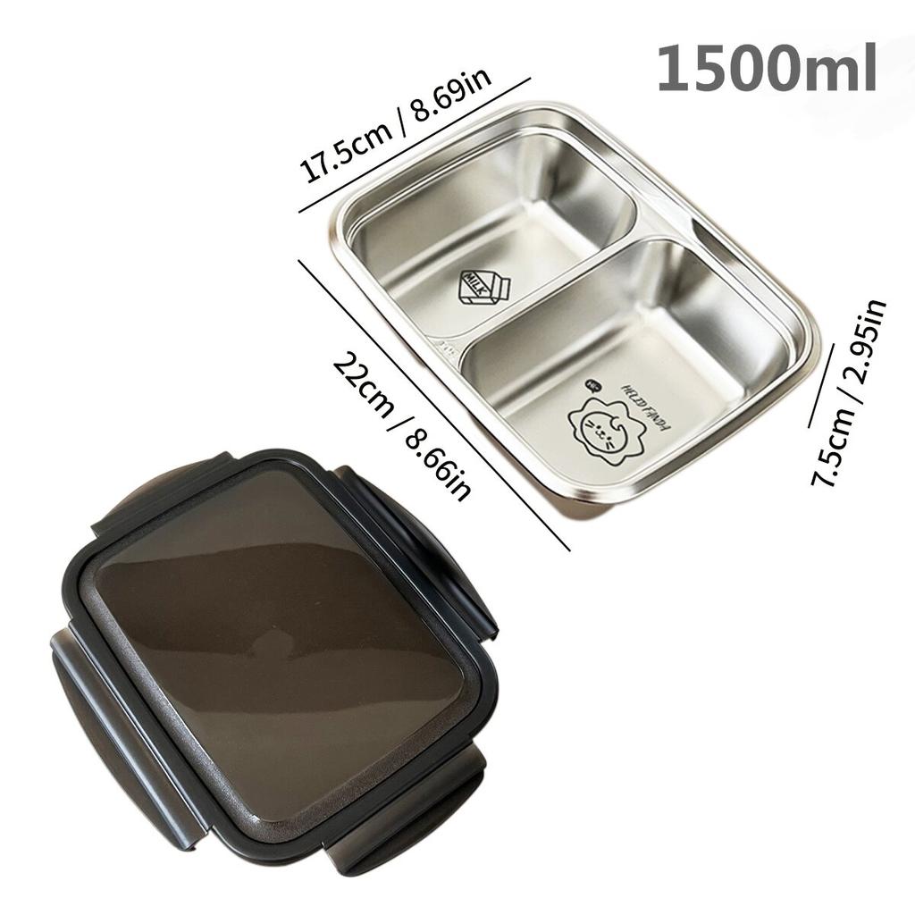 WORTHBUY 304 Stainless Steel Divided Bento Lunch Box Portable Leak-proof Food Container With Compartments For Students Kids