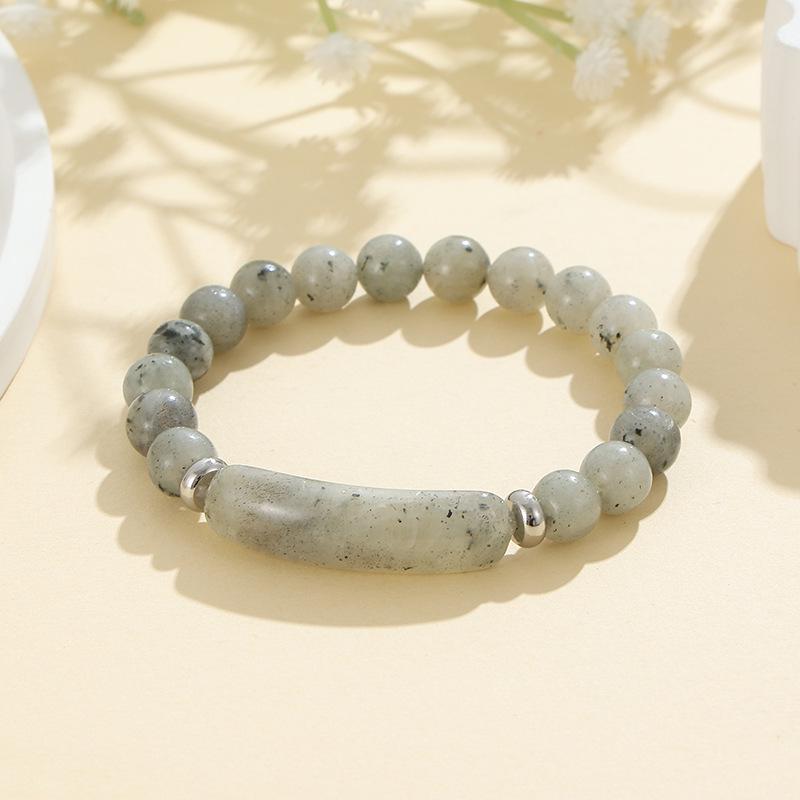 8mm Green Aventurine and Pink Crystal Handmade Bead Bracelet with Curved Tube Design