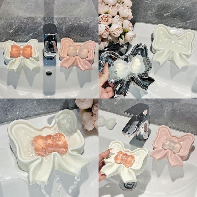 Ceramic Soap Holders with Bows Drainages Enhanceds Design Bathroom Counter Organizers Decorative Sink Tray
