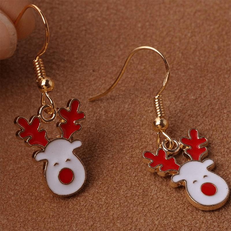 Ladies' Christmas Reindeer Earrings - Elegant Zinc Alloy Red-nosed Reindeer Drop Earrings, Festive Jewellery, Christmas Party Accessory Gift - 1 Pair