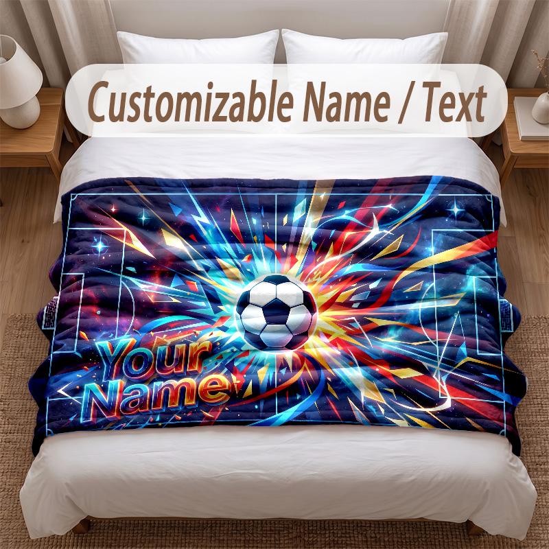 Soccer Theme Soft Blanket Personalized Custom Name Text Print Warm Blanket Home Sofa Bedroom Decor