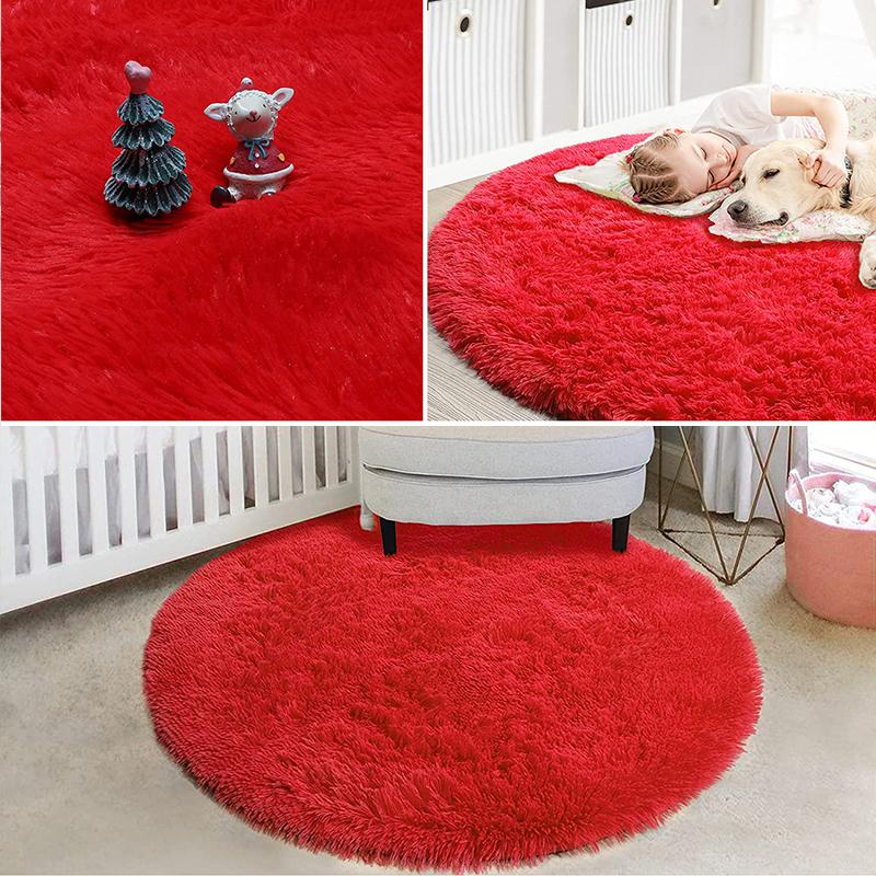 Pink Round Carpet Fluffy Soft Area Floor Mat Children Girls Room Princess Castle Plush Carpet Living Room Home Decor