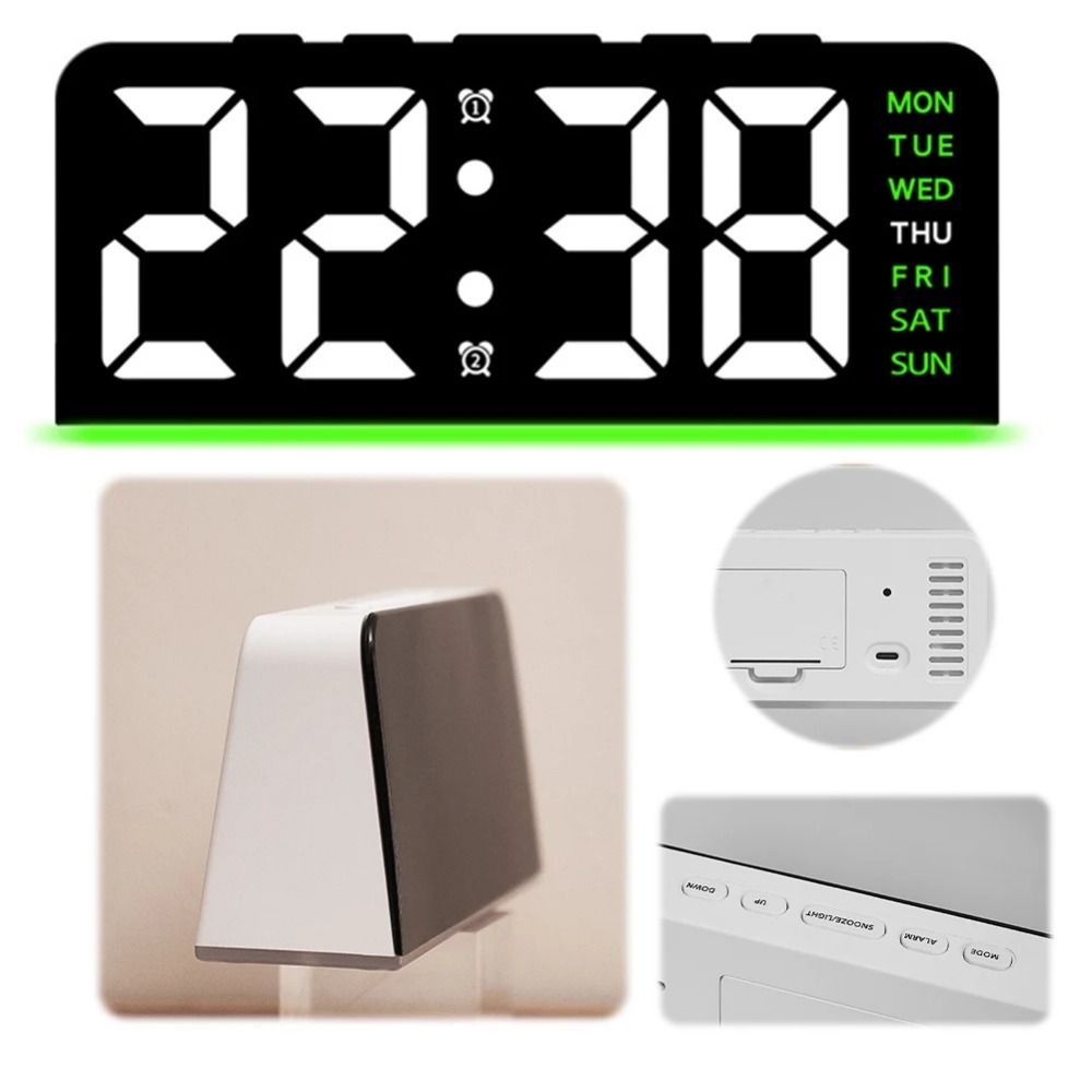 4 Levels Brightness Digital Alarm Clock Dual Alarms Electronic LED Clock  Wall-mounted Clock