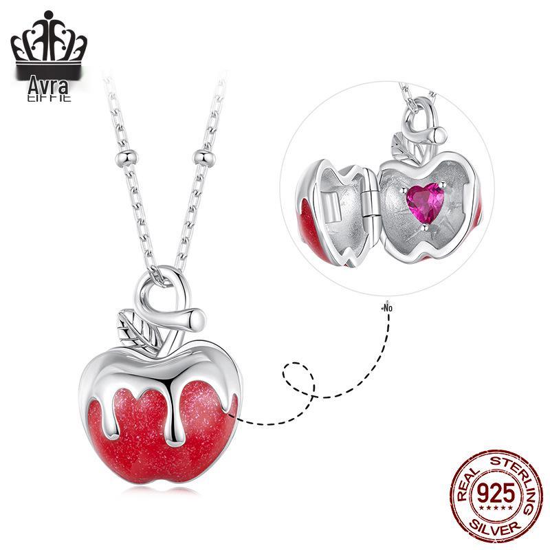 Everle Original Christmas Apple Necklace: S925 Sterling Silver Openable Peace Apple Choker for Women.