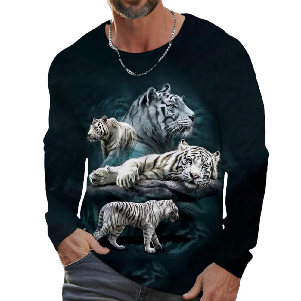 Tiger Graphic T Shirt Long Sleeve T-Shirt for Men Clothing Casual Tee Shirts Fashion 3D Animal Print Tops Vintage Men's Clothing