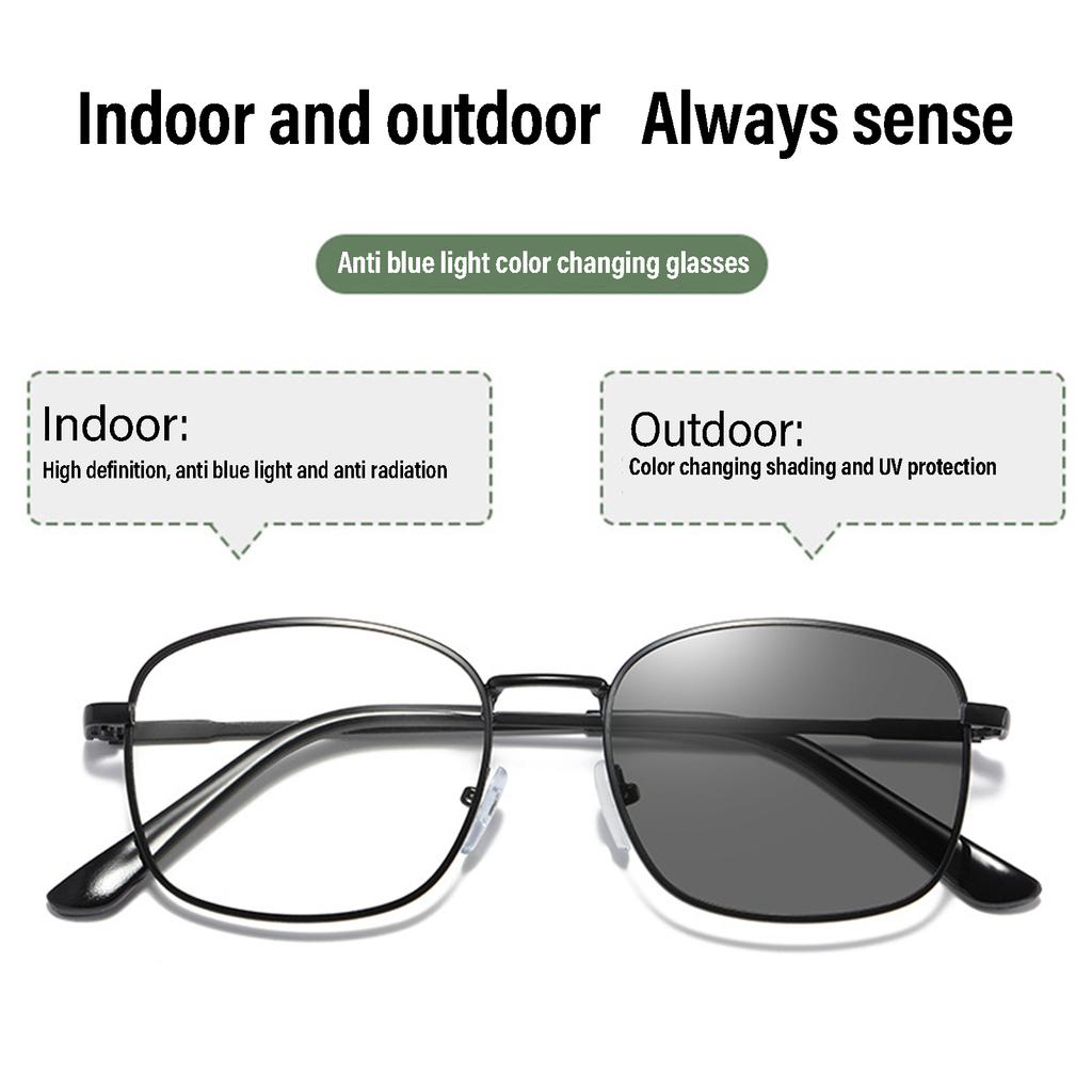 Anti Blue Light Photochromic Eyeglasses UV400 Protection Metal Frame for Outdoor Activities