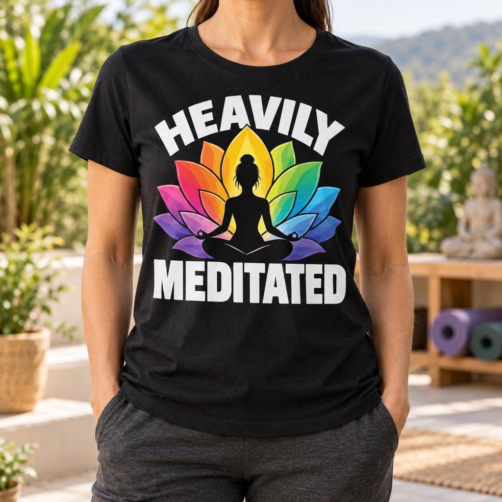 Funny Meditation T-Shirt, Heavily Meditated Quote, Rainbow Lotus Flower Graphic, Yoga Teacher Gift, Mindful Yogi Birthday, Spiritual Retreat
