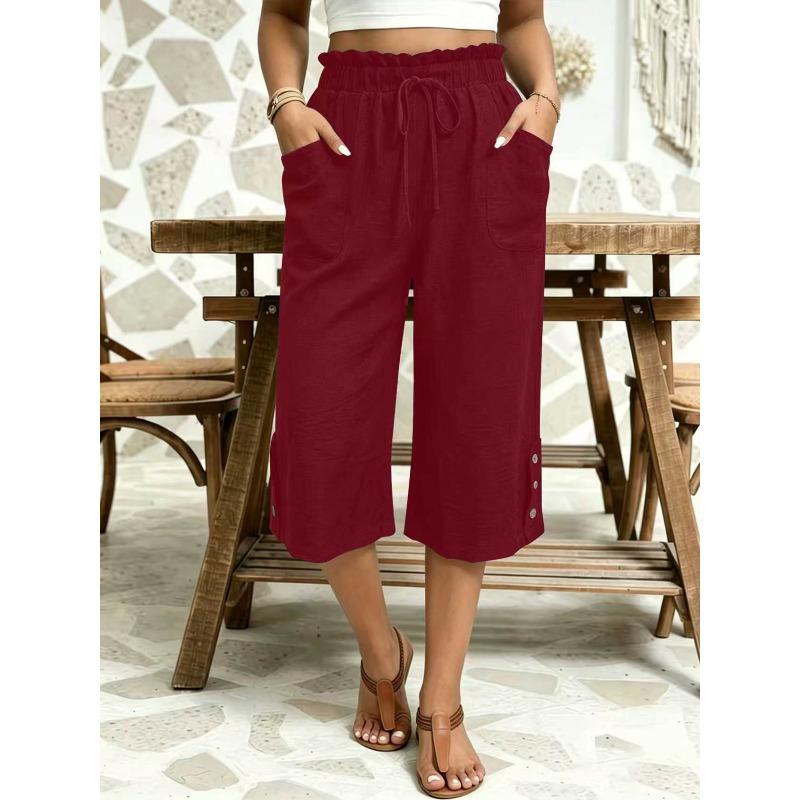 JPNTKY Women's Fashion Casual Solid Color Print Pants & Capris