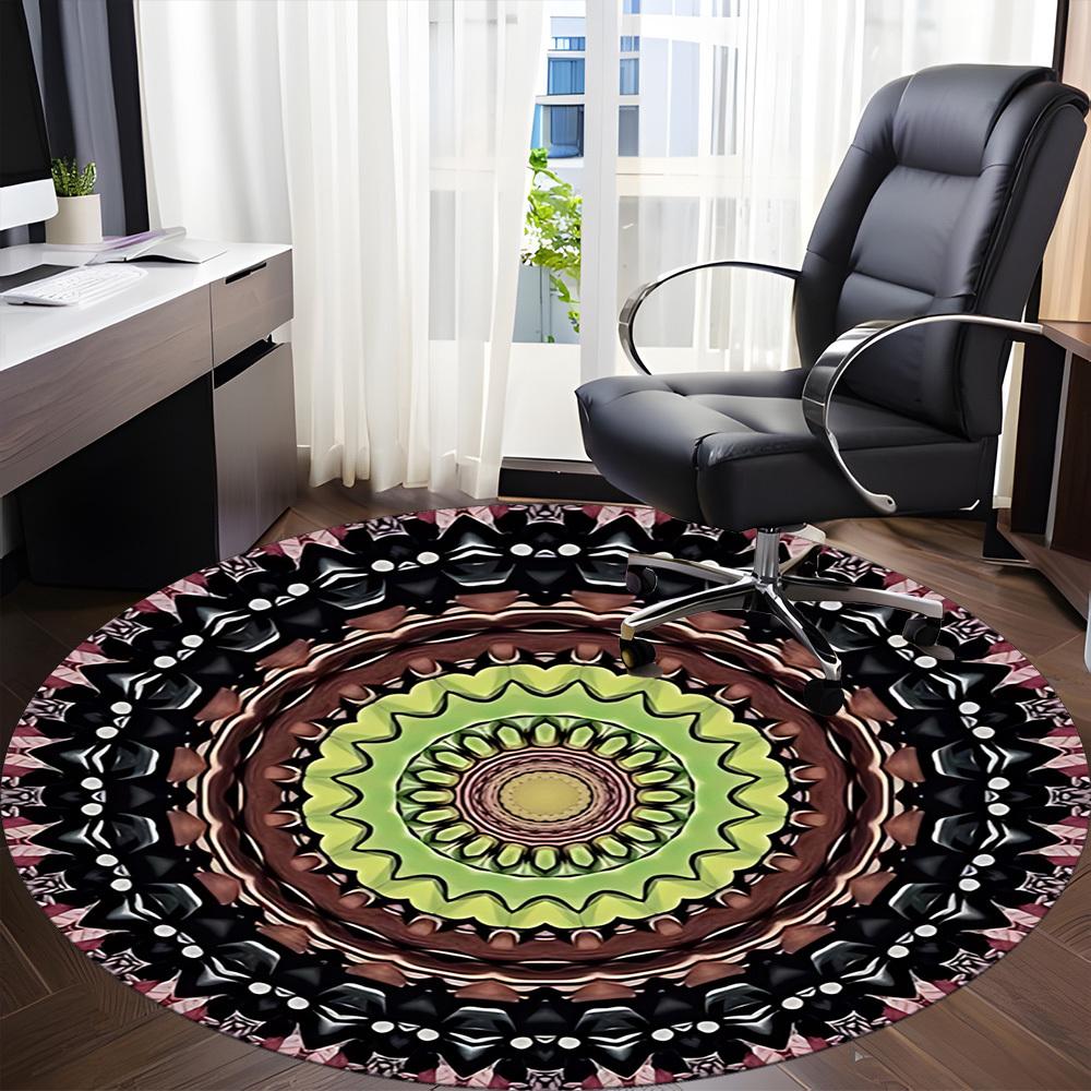 1pc Kaleidoscope Pattern Chair Carpet for Office, Round Non Slip Durable Large Size Office Carpet, Suitable for Office