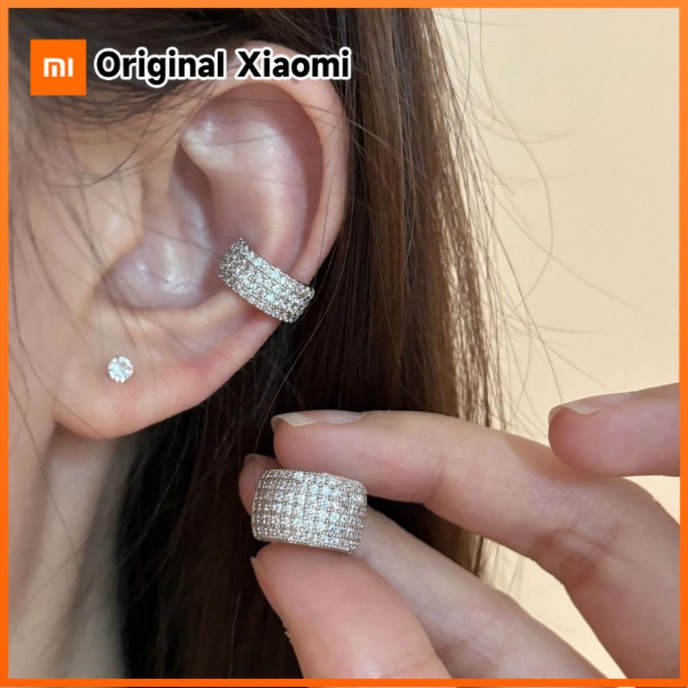 Xiaomi Women's Silver Color Stainless Steel Clip-on Earring, Multiple Rows, Fully Inlaid with Zircon, Faux Piercing,