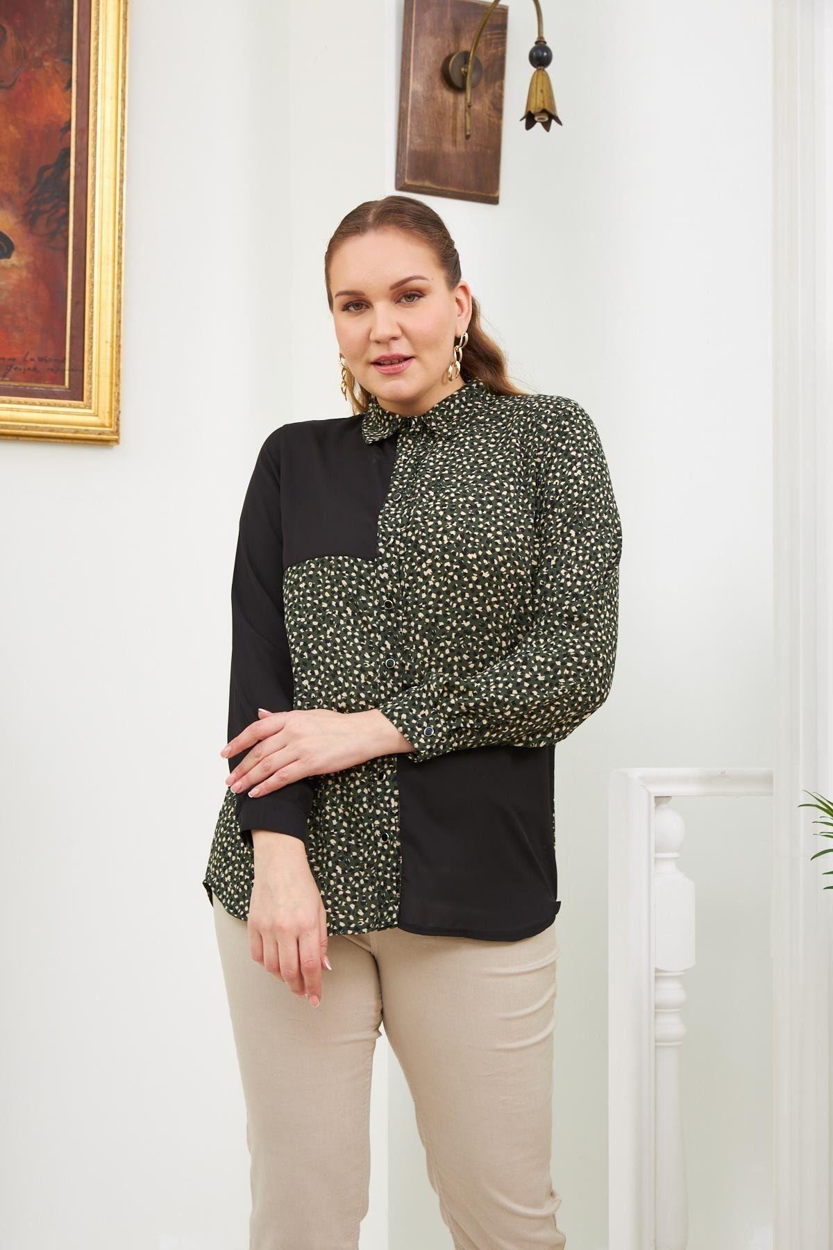 

Women s Style Plus Size Shirt Big Size Khaki Shirt With Shoulder Garnish