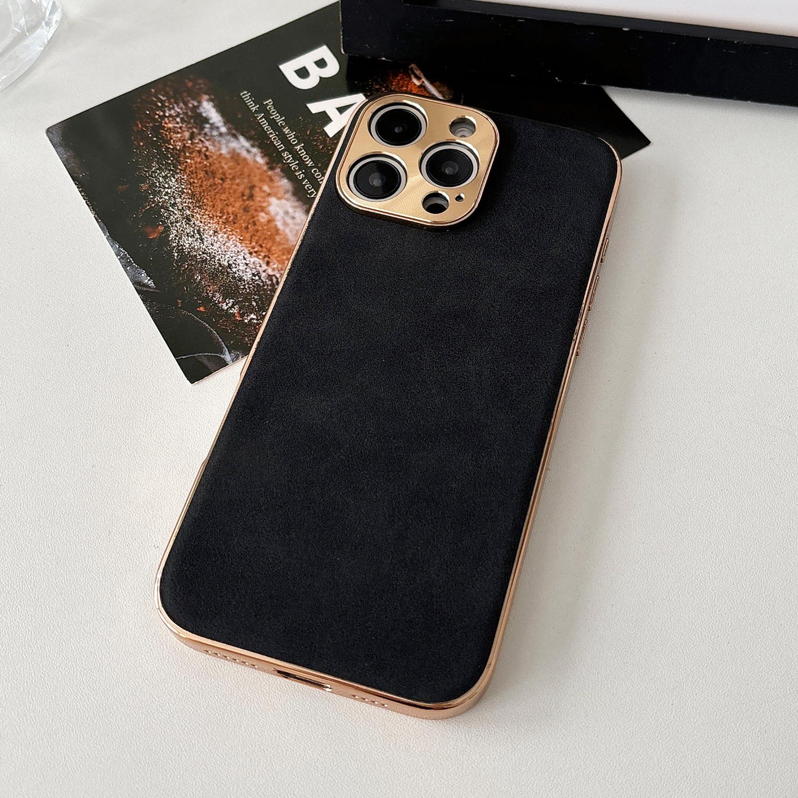 

For iPhone 16 Pro Phone Case Shockproof Leather+TPU Electroplating Cover Black