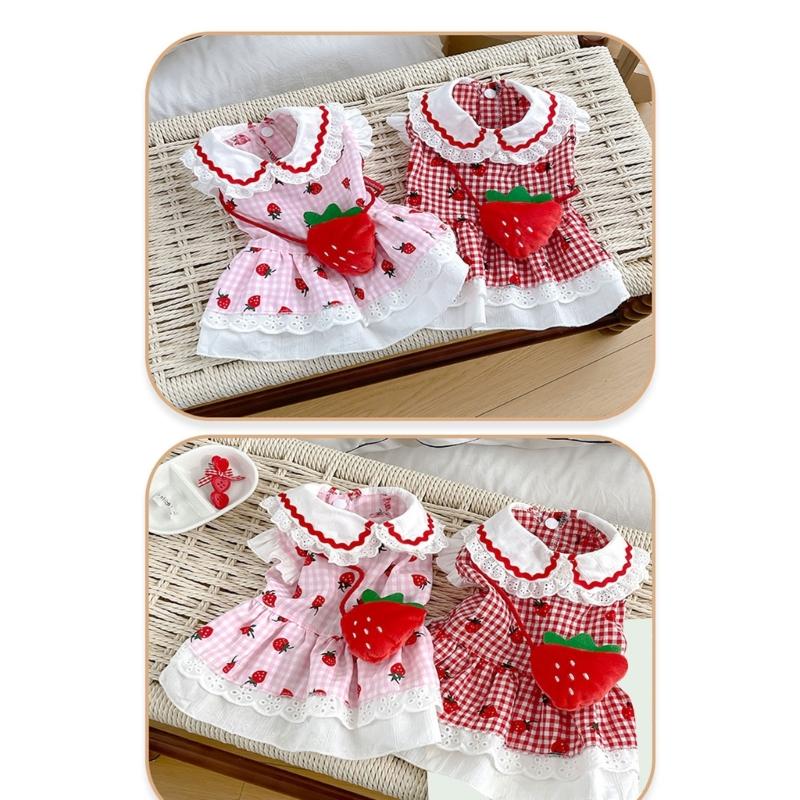 Lovely Strawberry Pet Outfit Fashion Small Pet Dress Eye Catching Pet Dress for Fashion Small Dogs and Cats