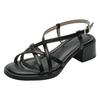 Comfortable and Not Tired, Soft-soled Thick-heeled Open-toed Sandals for Women New Summer Thin Strap Woven Mid-heeled Roman Shoes