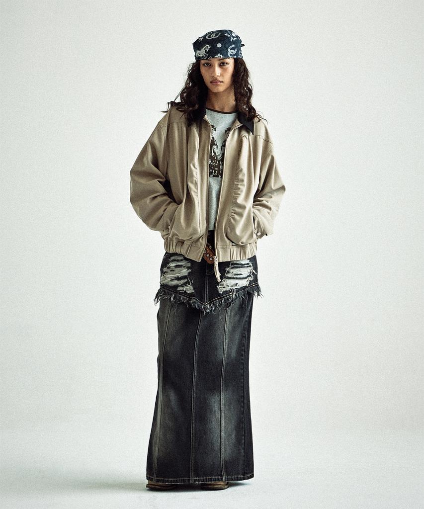 Thevinylhouse Mixed Collar Blouson Jacket Beige