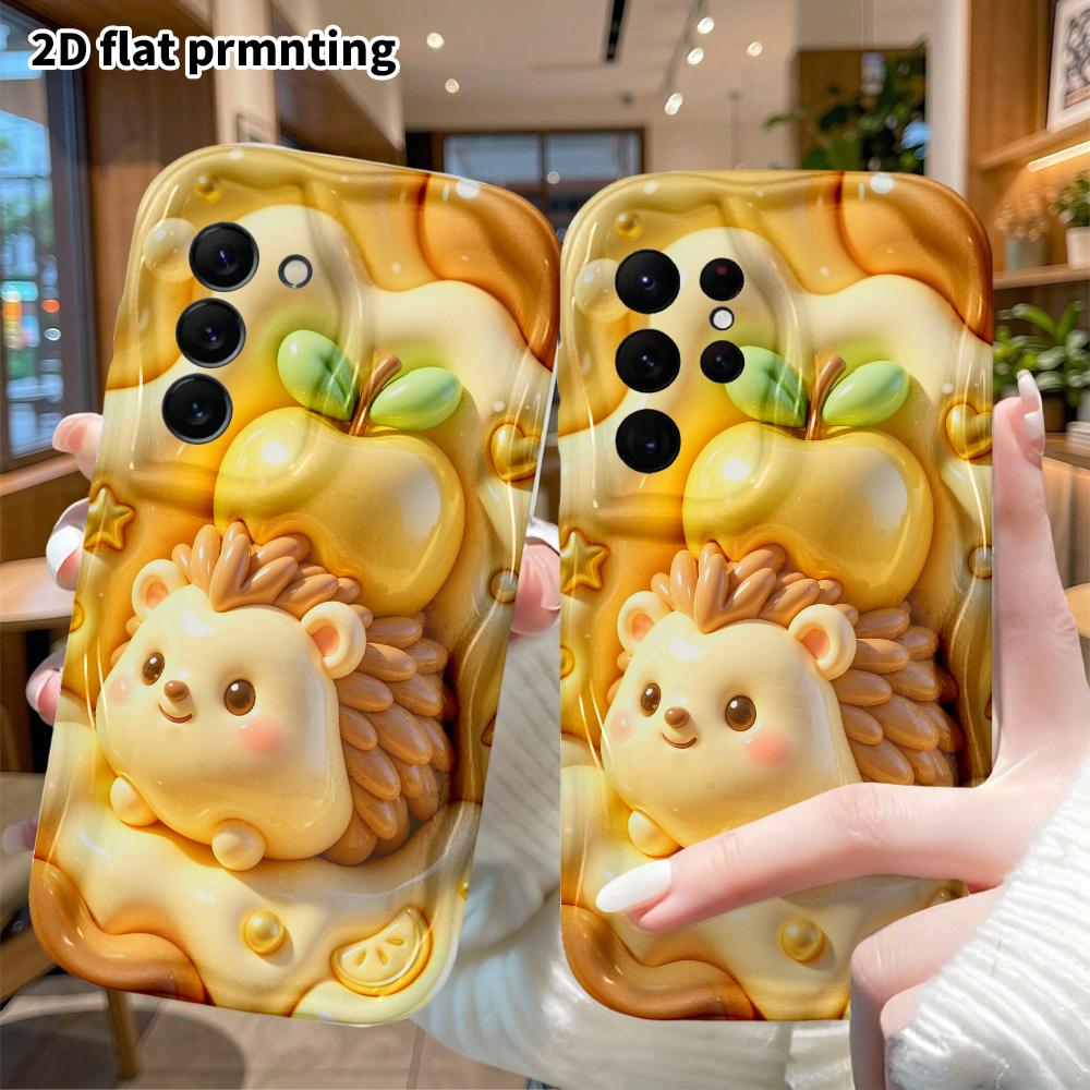 Phone Case: 2D flat design suitable for Samsung Galaxy A34 A35 M05 M06 S20 S22 S21 FE Plus 5G protective case, with a little Apple hedgehog on the bac