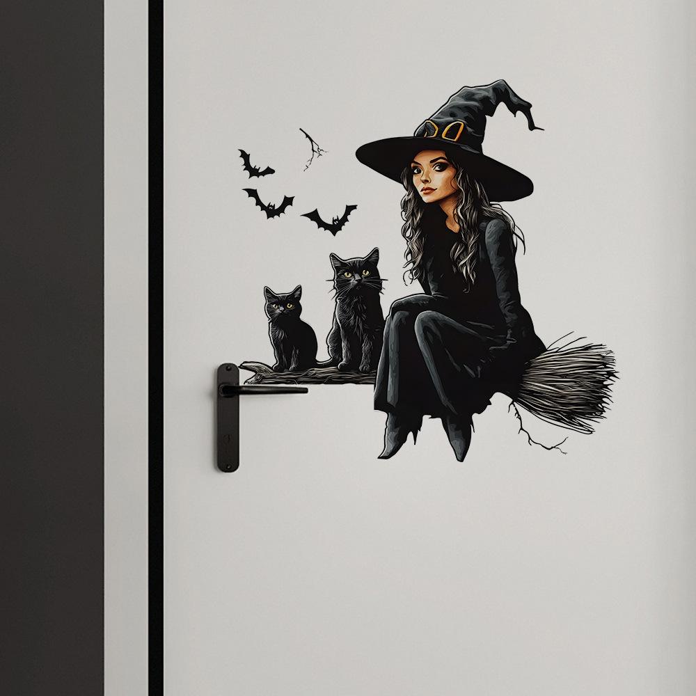 Halloween Cartoon Witch Bat Black Cat Bedroom Living Room Home Beautification Wall Stickers