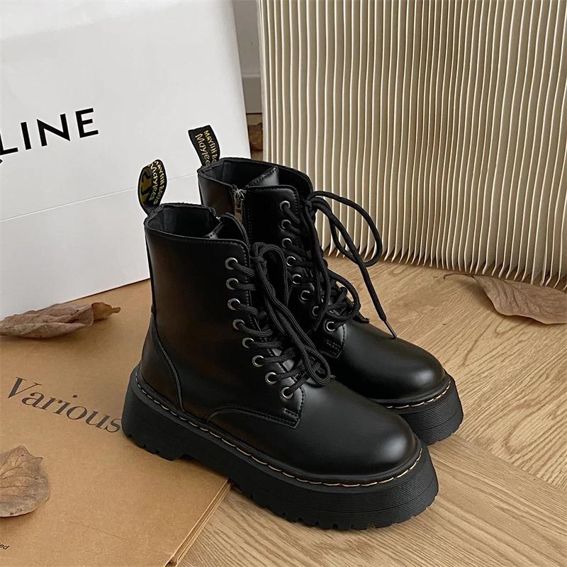 Neue Stiefel für Damen Mode Lässig Knöchel-Stiefeletten Klassisch Schwarz Punk Gothic Stiefel Hochwertiges Leder Kurzer Stiefel Stiefeletten Damen