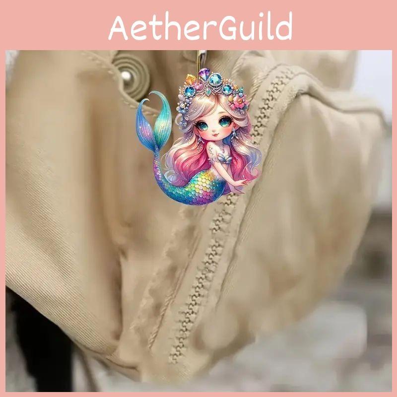 Mermaid Flat Acrylic Surface Pendant With Fun Cartoon Style For Car Inside