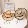 Boho Örgülü Zincirli Kovboy Şapkası Vintage Nefes Alabilir Güneşlik Hasır Şapka Unisex Güneş Şapkaları Seyahat Plaj Şapkası Kadınlar Erkekler İçin