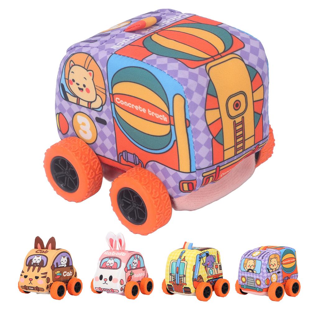 Fabric Kids Pull Back Car Cartoon Parent Child Interaction Soft Baby Vehicle Toy for 1 to 3 Years Ol