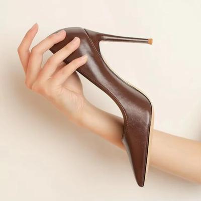 Soleist Brown Light Heels for Women Luxury Spring High Heels Shoes Stiletto Pointed Toe Pumps Leather Ladies Prom Party Shoes Women