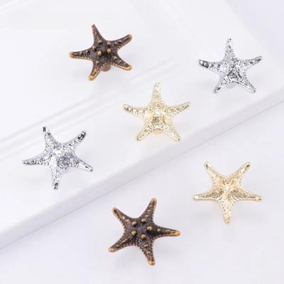 Ancient Gold Silver Starfish Handle Single Hole Furniture Hardware Bronze Handle Ocean Style Durable Retro Knob Cupboard