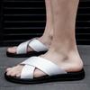 Fashion Slippers for Men Italian Leather Slippers Summer New Beach Shoes for Men Fashion Outdoor Casual Flat Slippers Big Size47 Slides