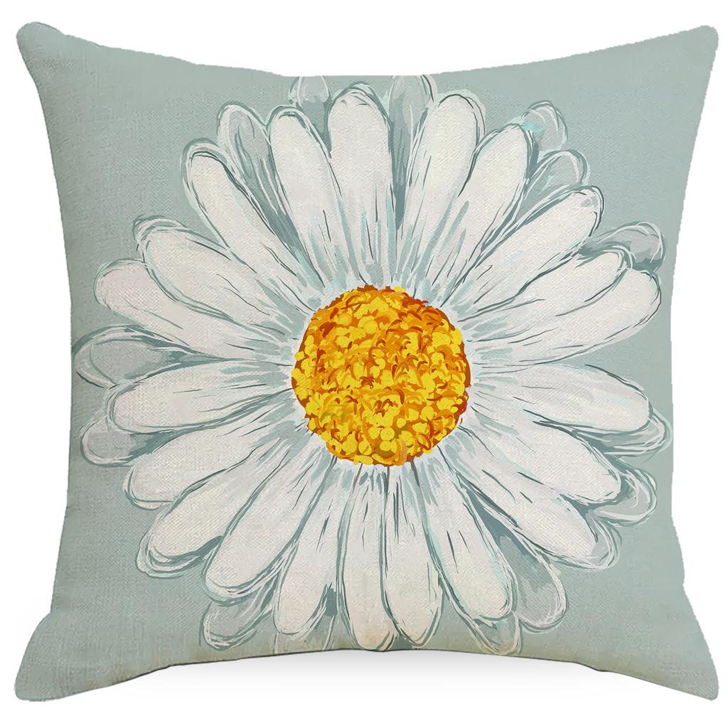 Spring and Summer Daisy Flowers Pillowcase Linen Printed Bedside Pillow Decoration Pillow
