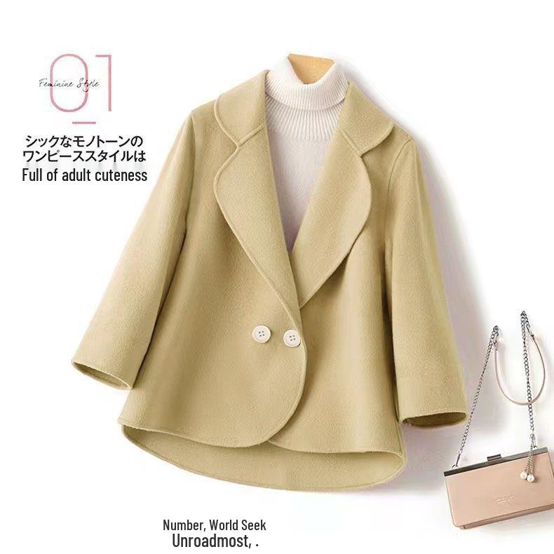 

Petite Women s Korean Wool Blend Coat: Stylish 3/4 Sleeves for Spring, Autumn, Winter - Versatile, Trendy Design XL (approx. 100-110 lbs)