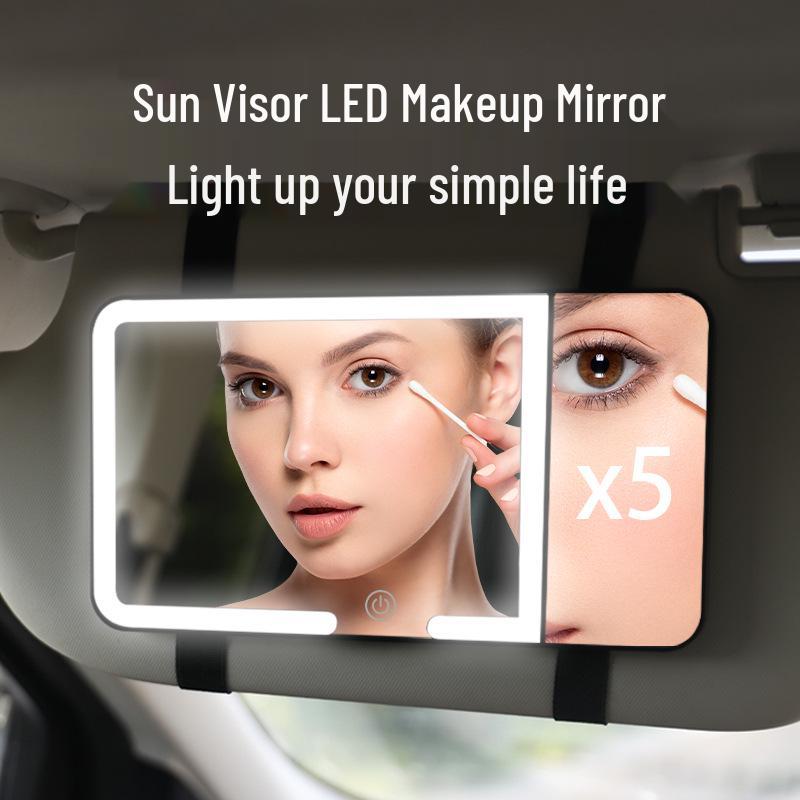 

Rechargeable LED Car Makeup Mirror with 5x Magnification 23.5*12.6*1.3 CM with Data Cable