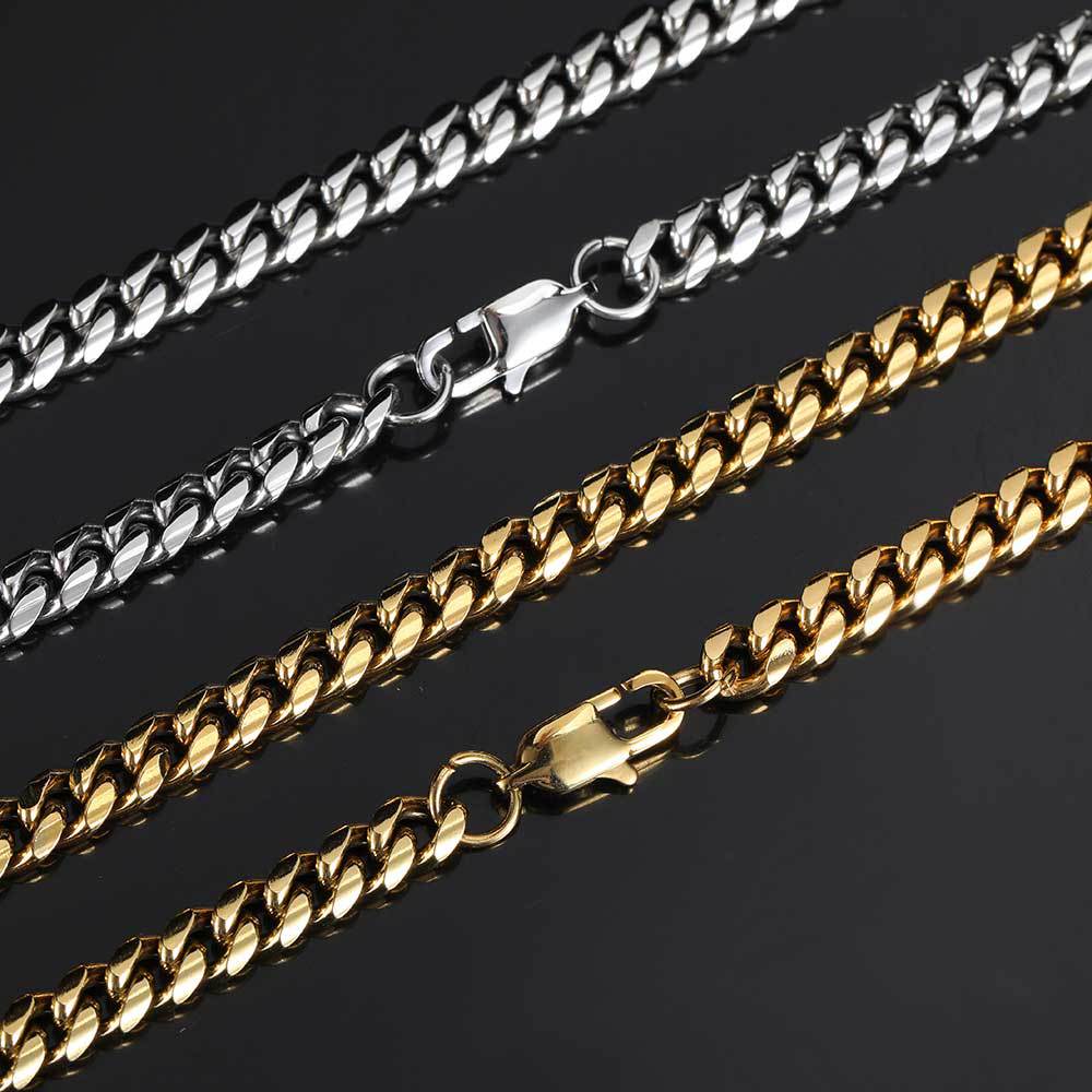 Hip Hop Stainless Steel Necklace Japanese Buckle Round Grinding Encrypted Titanium Steel Cuban Necklace Men's Bracelet Accessories