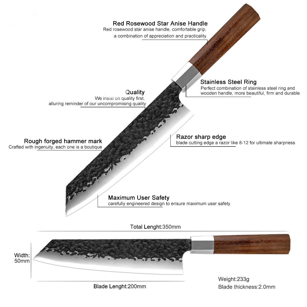 8 Inch Kiritsuke Knife 7Cr17MoV Stainless Steel Blade Wood Handle Chef Slicing Vegetables Cleaver Meat Handmade Kitchen Knives