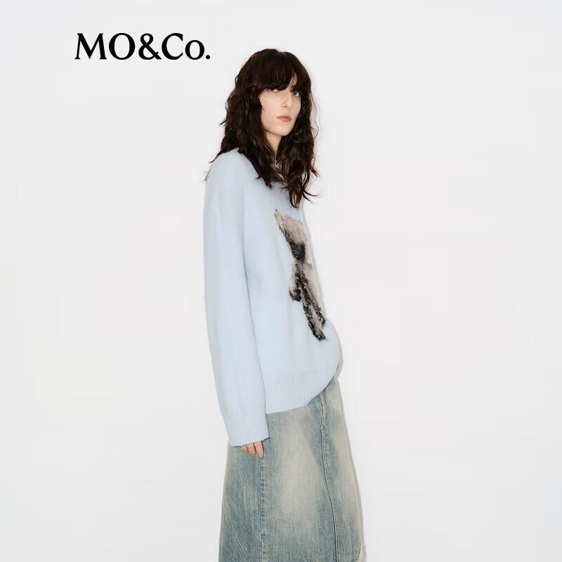 MO&Co. Relaxed Fit Alpaca Blend Bear Pattern Crew Neck Sweater