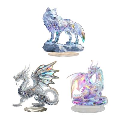 Artistic 2D Flat Dragon Wolf Multicolor Acrylic Statue Nontoxic Decorative Piece Ornament For Living Room Office Desktop