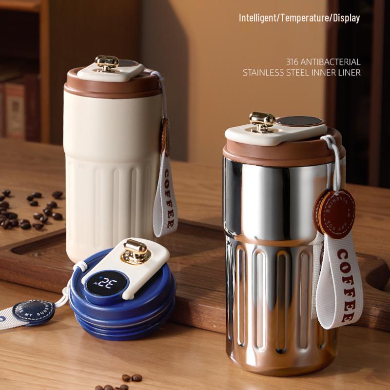 Temperature-Sensitive Coffee Thermos with Lanyard & Drink Switch