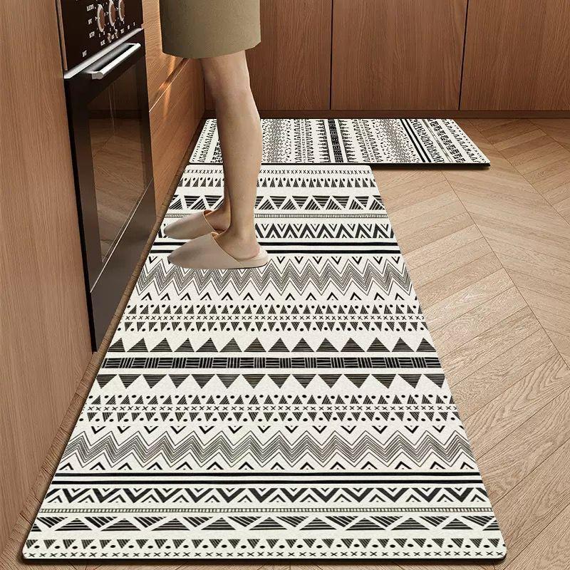 Neutral Grau Weiß Skizze Feder Küchenmatten-Set Anti-Rutsch Waschbar Dünn Lang Teppich Kücheneingang Moderner Dekor