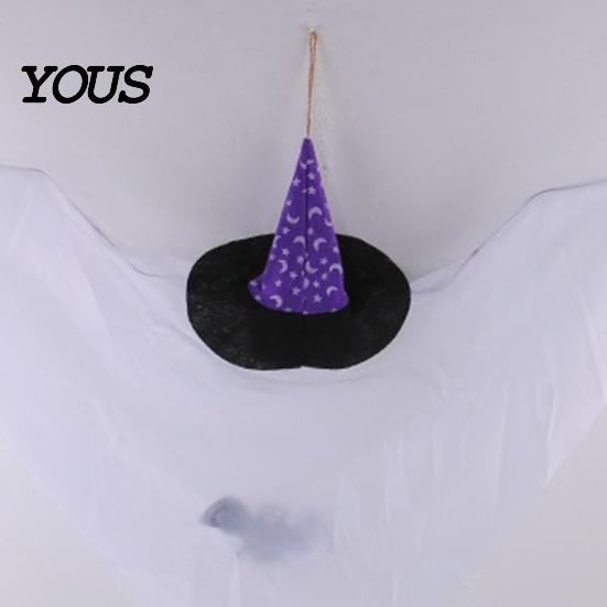 Ghost Decoration for Yard Halloween Hanging Decoration, Cute Flying White with Witch Hat Wind Flowing And Bat Pattern Indoor Outdoor Patio