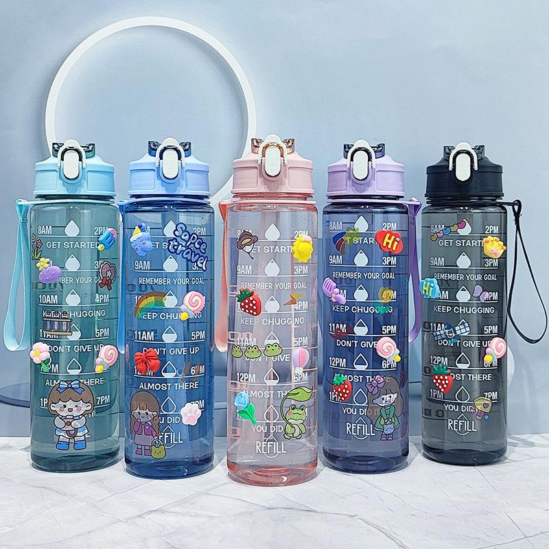 900Ml Sports Bottle With Time Scale Outdoor Gradient Solid Color Sports Bottle Portable Fitness Motivational Straw Mug Bpa Free