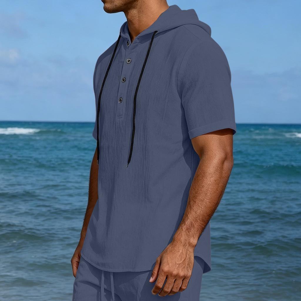 Camisa de Lino con Capucha de Manga Corta para Hombre Top Casual con Botones para camisetas camisas para hombre tallas grandes y altas camisas para hombre camisas de entrenamiento para hombre