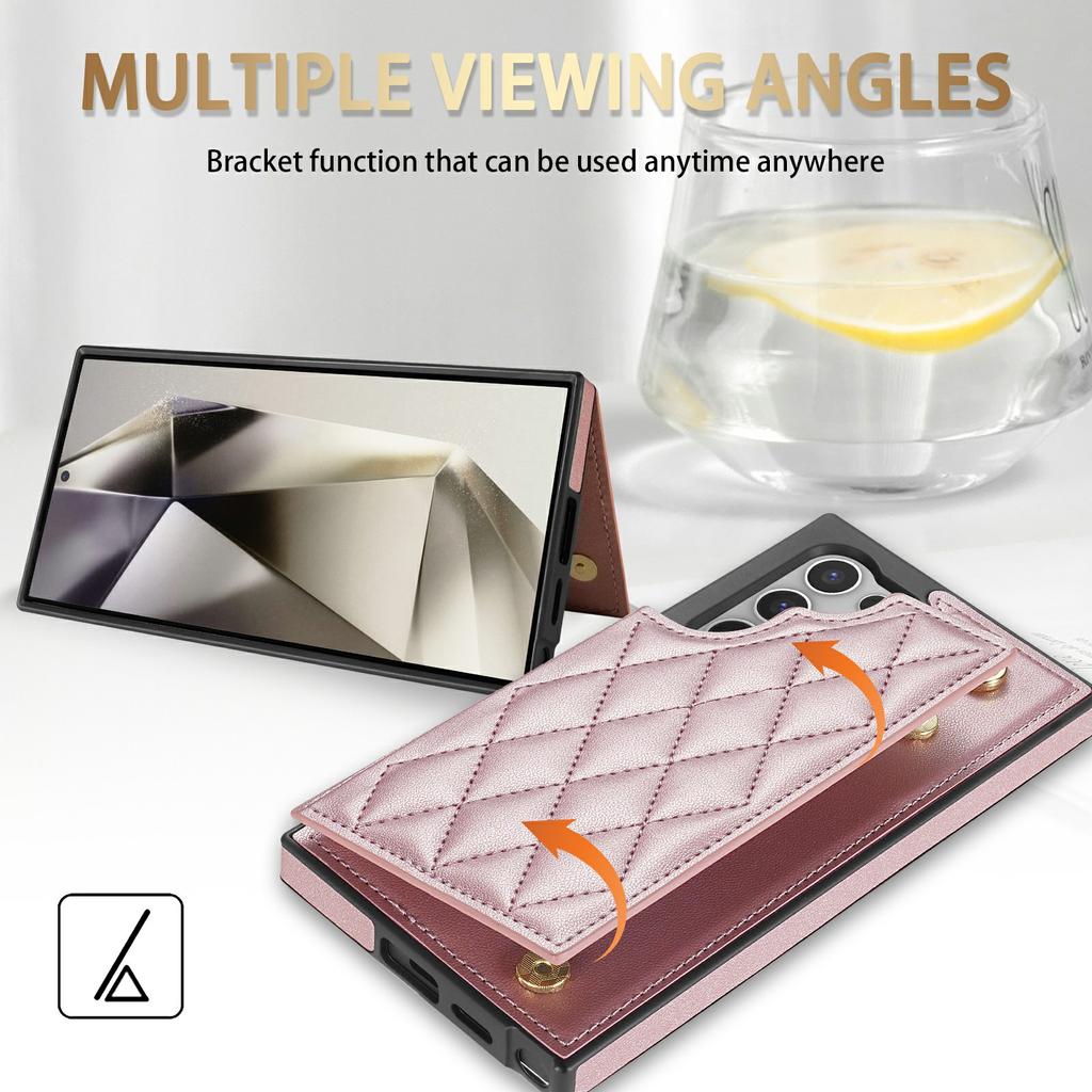 For Samsung Galaxy S24 Ultra Case with Wrist Strap Card Slots Rhombus Leather+TPU Phone Cover