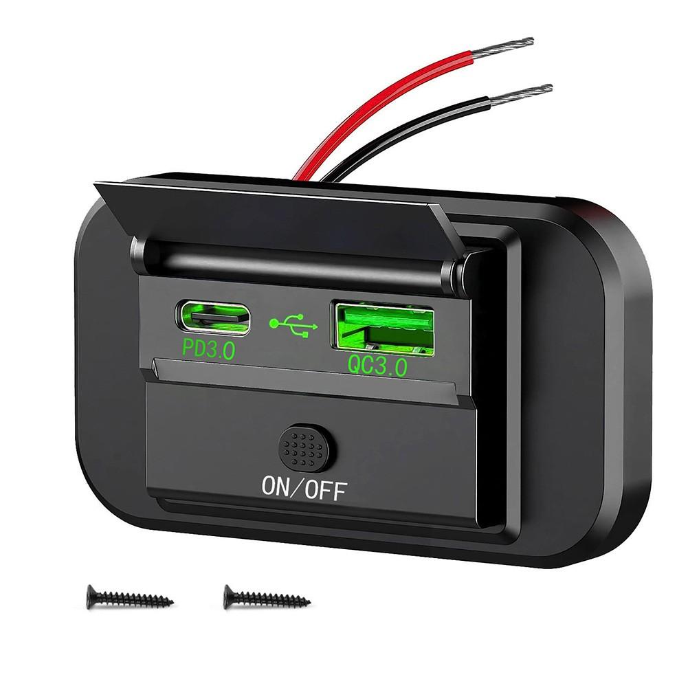 

ABS Автомобильное зарядное устройство Черное DC 12В-24В Зеленый PD+QC3.0 Красный зелёный