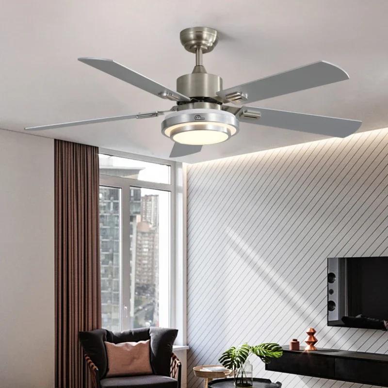 Modern Stainless Steel Ceiling Fan Lights with Lights Restaurant Fan Lights, Remote Dimming, Energy-saving Silent Pendant Lights