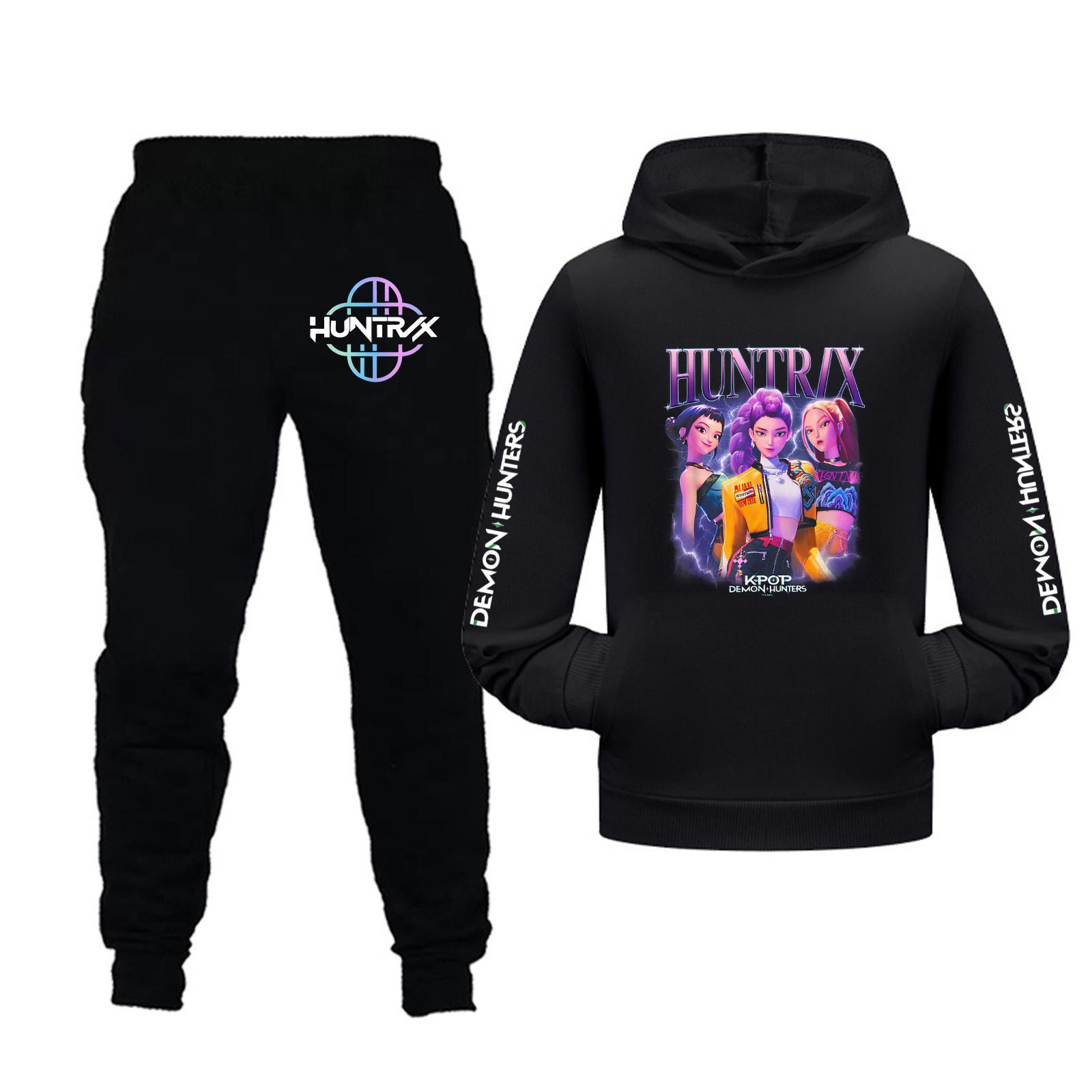 Детский комплект для девочек с длинным рукавом, худи с капюшоном и брюки, для малышей и детей старшего возраста, 2 предмета 110 чёрный