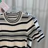 Striped Half-high Neck Short-sleeved Knit T-shirt Spring and Summer Temperament Retro Salt Fashion Tops Women Casual Essential Slim Fit Pullovers Tees