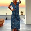 Women Plus Size Short Sleeve V Neck Maxi Dress Warm Camel Leopard Print Loose Summer Vacation Long Dress