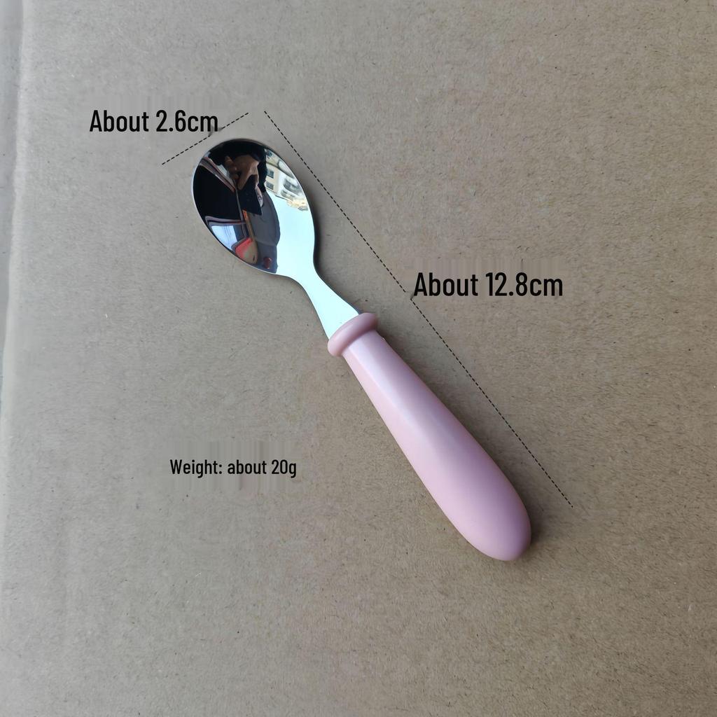 304 Stainless Steel Children's Spoon and Fork Set with Thick Round Handles - Cartoon Design, Cute Dining Tableware for Mother and Baby Gift Set.