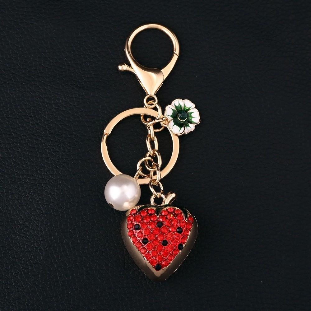 Cartoon Fruit Bag Pendant Keychain Heart Shape Bag Charms Simulation Fruit Keychain  Bag Decoration