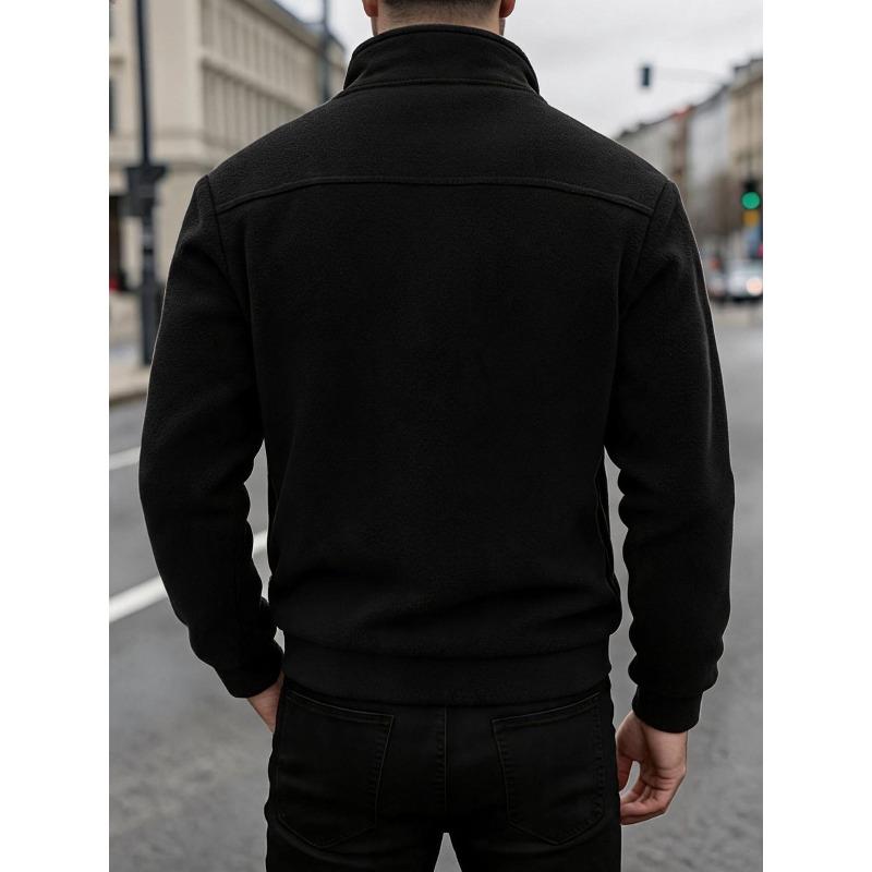 Men's Double-Sided Fleece Half-Zip Turn-Down Collar Casual Sweatshirt Jacket.